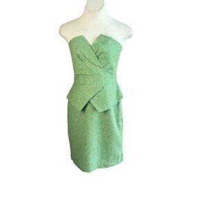 Aryn K Green Tweed Strapless Peplum Pencil Dress Size Medium